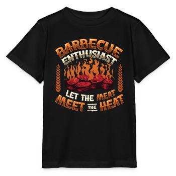 Barbecue enthusiasts. The meat on the grill - Stanley/Stella MINI CREATOR Kids’ T-Shirt - black - Front - Mikhail (115cm)