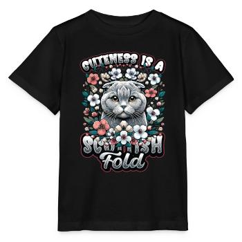 Motif de chat pli écossais mignon - T-shirt bio MINI CREATOR Stanley/Stella Enfant - noir - Devant - Mikhail (115cm)
