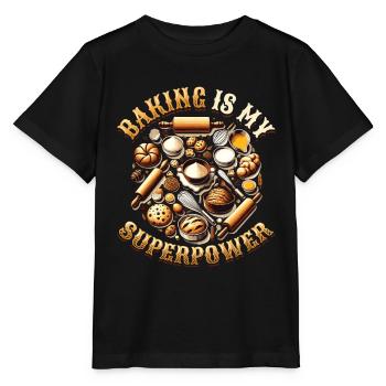 Baking Superpower Bäcker Nachtisch Konditor - Stanley/Stella Kinder T-Shirt MINI CREATOR  - Schwarz - Vorne - Mikhail (115cm)