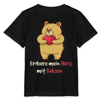 Teddy erobere mein Herz mit Keksen Valentinstag - Stanley/Stella Kinder T-Shirt MINI CREATOR  - Schwarz - Vorne - Mikhail (115cm)