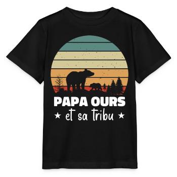 Papa ours et sa tribu, Humour cadeau - T-shirt bio MINI CREATOR Stanley/Stella Enfant - noir - Devant - Mikhail (115cm)