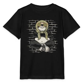 Großer Panda Pandabär Sonnenbrillenschal - Stanley/Stella Kinder T-Shirt MINI CREATOR  - Schwarz - Vorne - Mikhail (115cm)
