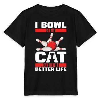 Bowling Bowlen Bowler Katze - Stanley/Stella Kinder T-Shirt MINI CREATOR  - Schwarz - Vorne - Mikhail (115cm)