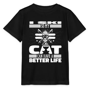 Skiing Apres Ski Cat - Stanley/Stella MINI CREATOR Kids’ T-Shirt - black - Front - Mikhail (115cm)