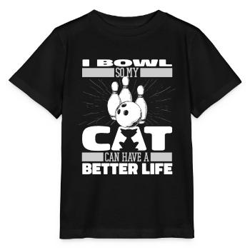 Bowling Bowlen Bowler Katze - Stanley/Stella Kinder T-Shirt MINI CREATOR  - Schwarz - Vorne - Mikhail (115cm)