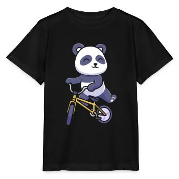 Großer Panda Pandabär Fahrrad - Stanley/Stella Kinder T-Shirt MINI CREATOR  - Schwarz - Vorne - Mikhail (115cm)