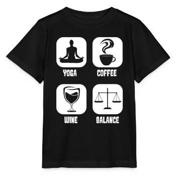 Café, Café, Yoga, Café Vin - T-shirt bio MINI CREATOR Stanley/Stella Enfant - noir - Devant - Mikhail (115cm)