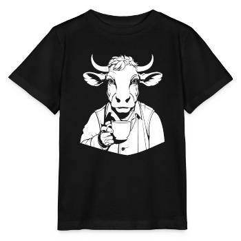 Kuh Landwirt Viehzucht Kaffee - Stanley/Stella Kinder T-Shirt MINI CREATOR  - Schwarz - Vorne - Mikhail (115cm)