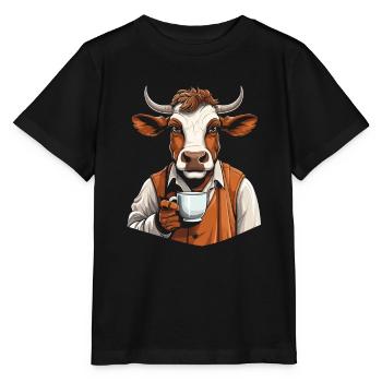 Kuh Landwirt Viehzucht Kaffee - Stanley/Stella Kinder T-Shirt MINI CREATOR  - Schwarz - Vorne - Mikhail (115cm)