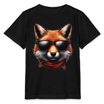 Fuchs Mit Sonnenbrille, Digitale Kunst, Wildtier - Stanley/Stella Kinder T-Shirt MINI CREATOR  - Schwarz - Vorne - Mikhail (115cm)