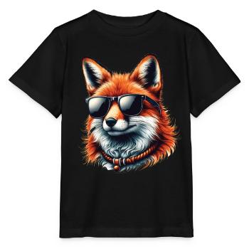Fox with sunglasses, digital art, wild animal - Stanley/Stella MINI CREATOR Kids’ T-Shirt - black - Front - Mikhail (115cm)