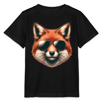Fox with sunglasses, digital art, wild animal - Stanley/Stella MINI CREATOR Kids’ T-Shirt - black - Front - Mikhail (115cm)