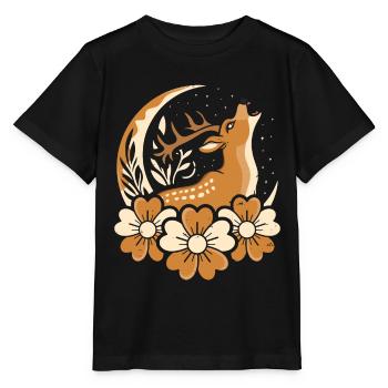 Deer Wild Floral Moon - Stanley/Stella MINI CREATOR Kids’ T-Shirt - black - Front - Mikhail (115cm)