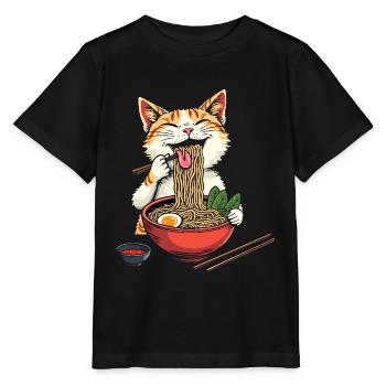 Cat and Ramen, Digital Art Cat - Stanley/Stella MINI CREATOR Kids’ T-Shirt - black - Front - Mikhail (115cm)