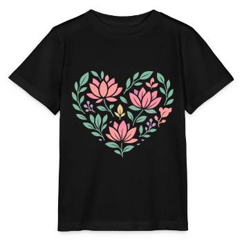 Herzförmige Lotusblüten - Stanley/Stella Kinder T-Shirt MINI CREATOR  - Schwarz - Vorne - Mikhail (115cm)
