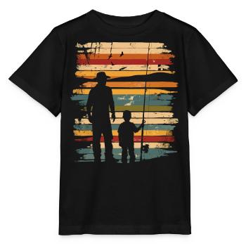 Vater und Sohn Angeln Fischen - Stanley/Stella Kinder T-Shirt MINI CREATOR  - Schwarz - Vorne - Mikhail (115cm)