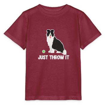 Border Collie - Stanley/Stella Kinder T-Shirt MINI CREATOR  - Burgunderrot - Vorne - Kain (125cm)