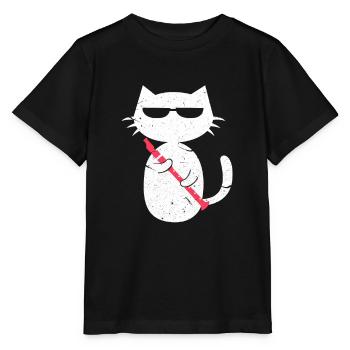 Flöte Querflöte Blaskapelle Katze Geschenk - Stanley/Stella Kinder T-Shirt MINI CREATOR  - Schwarz - Vorne - Mikhail (115cm)