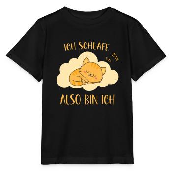 Ich schlafe also bin ich - Katzen Spruch schlafen - Stanley/Stella Kinder T-Shirt MINI CREATOR  - Schwarz - Vorne - Mikhail (115cm)