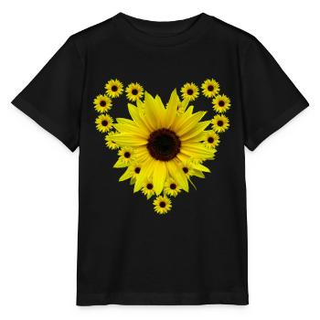 Sunflower heart, sunflower, sunflower, heart - Stanley/Stella MINI CREATOR Kids’ T-Shirt - black - Front - Mikhail (115cm)