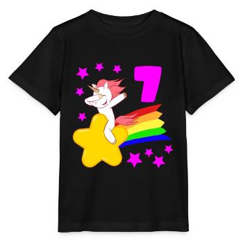 7 Septième Anniversaire 7 Bday Fille Licorne - T-shirt bio MINI CREATOR Stanley/Stella Enfant - noir - Devant - Mikhail (115cm)