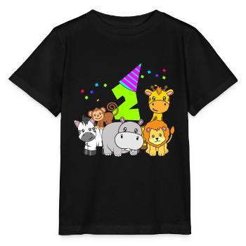 Geburtstag 2 Jahre Kinder Zwei Zootiere - Stanley/Stella Kinder T-Shirt MINI CREATOR  - Schwarz - Vorne - Mikhail (115cm)