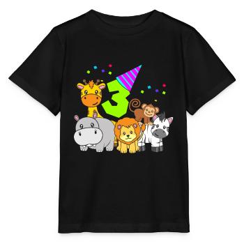 Geburtstag 3 Jahr Kinder Drei Zootiere - Stanley/Stella Kinder T-Shirt MINI CREATOR  - Schwarz - Vorne - Mikhail (115cm)