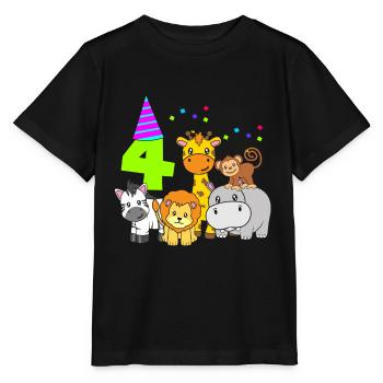 Anniversaire 4 ans Enfants Quatre animaux du zoo - T-shirt bio MINI CREATOR Stanley/Stella Enfant - noir - Devant - Mikhail (115cm)