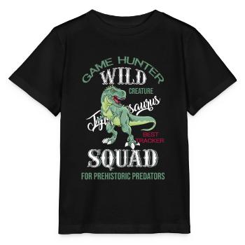 Dinosaurier T Shirt T-Rex Tyrannosaurus für Jungs - Stanley/Stella Kinder T-Shirt MINI CREATOR  - Schwarz - Vorne - Mikhail (115cm)