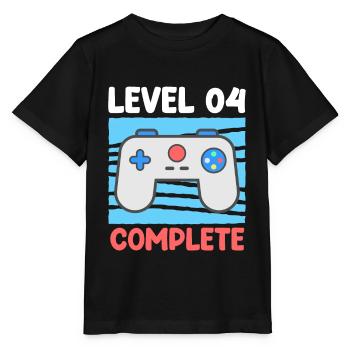 Level 04 Complete 4 Jahre 4. Geburtstag - Stanley/Stella Kinder T-Shirt MINI CREATOR  - Schwarz - Vorne - Mikhail (115cm)
