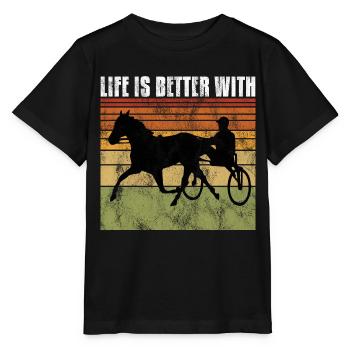 Life is better with Harness Racing Trotting Trot - Stanley/Stella MINI CREATOR Kids’ T-Shirt - black - Front - Mikhail (115cm)