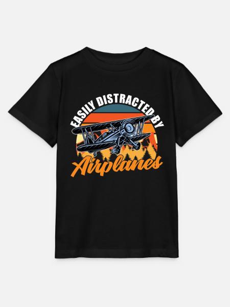 Leicht Abgelenkt Von Flugzeugen Pilot Flugzeug - Stanley/Stella Kinder T-Shirt MINI CREATOR - Schwarz