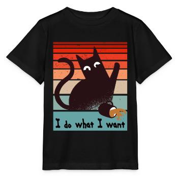 I do what I want. Funny cat spilling a coffee cup - Stanley/Stella MINI CREATOR Kids’ T-Shirt - black - Front - Mikhail (115cm)