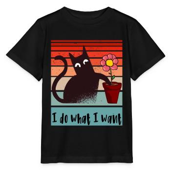 Ich mache was ich will. Lustige Katze Blumentopf - Stanley/Stella Kinder T-Shirt MINI CREATOR  - Schwarz - Vorne - Mikhail (115cm)