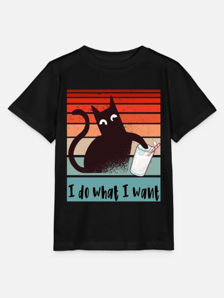 Ich mache was ich will. Lustige Katze Glas Milch - Stanley/Stella Kinder T-Shirt MINI CREATOR - Schwarz