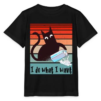 I do what I want. Funny cat with milk carton - Stanley/Stella MINI CREATOR Kids’ T-Shirt - black - Front - Mikhail (115cm)