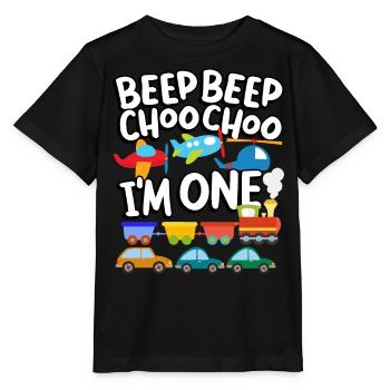 Beep Beep Choo Choo I'm One Toy Train Car 1. - Stanley/Stella MINI CREATOR Kids’ T-Shirt - black - Front - Mikhail (115cm)