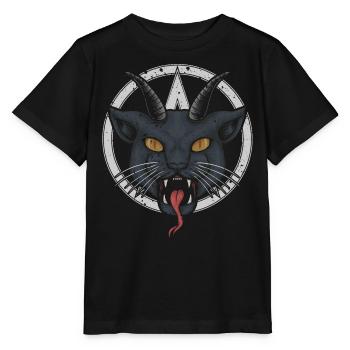Dämonische Gehörnte Katze, Gruseliges - Stanley/Stella Kinder T-Shirt MINI CREATOR  - Schwarz - Vorne - Mikhail (115cm)