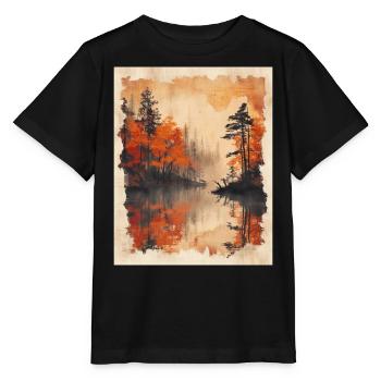 Classic Scenery Papyrus Scroll Onsen Japanese - Stanley/Stella MINI CREATOR Kids’ T-Shirt - black - Front - Mikhail (115cm)