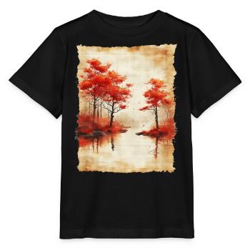 Classic Scenery Papyrus Scroll Onsen Japanese - Stanley/Stella MINI CREATOR Kids’ T-Shirt - black - Front - Mikhail (115cm)