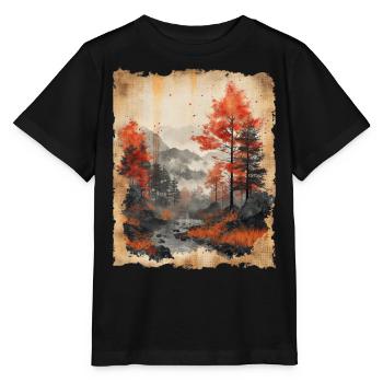 Classic Scenery Papyrus Scroll Onsen Japanese - Stanley/Stella MINI CREATOR Kids’ T-Shirt - black - Front - Mikhail (115cm)