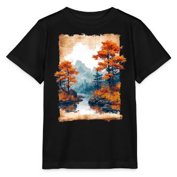 Classic Scenery Papyrus Scroll Onsen Japanese - Stanley/Stella MINI CREATOR Kids’ T-Shirt - black - Front - Mikhail (115cm)