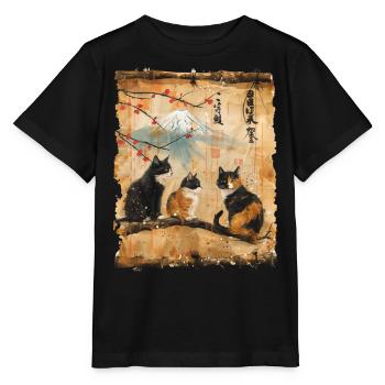 Mt. Fuji Kitten Papyrus Scroll Retro - Stanley/Stella MINI CREATOR Kids’ T-Shirt - black - Front - Mikhail (115cm)