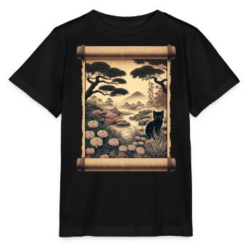 Mt. Fuji Flower Papyrus Scroll Retro - Stanley/Stella MINI CREATOR Kids’ T-Shirt - black - Front - Mikhail (115cm)