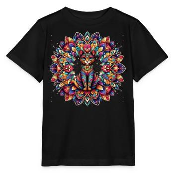 Barocke Kunst Vintage Kätzchen Lover Mandala - Stanley/Stella Kinder T-Shirt MINI CREATOR  - Schwarz - Vorne - Mikhail (115cm)