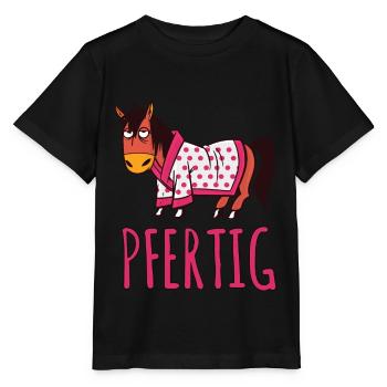 Pfertig Reiten gehen Reitverein Pferd - Stanley/Stella Kinder T-Shirt MINI CREATOR  - Schwarz - Vorne - Mikhail (115cm)