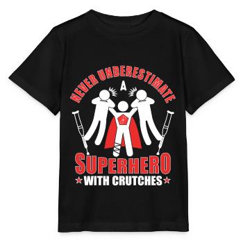 Crutches superhero foot fracture leg broken gift - Stanley/Stella MINI CREATOR Kids’ T-Shirt - black - Front - Mikhail (115cm)