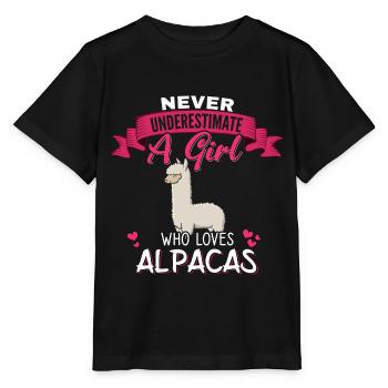 Never underestimate a Girl who loves Alpacas - Stanley/Stella Kinder T-Shirt MINI CREATOR  - Schwarz - Vorne - Mikhail (115cm)