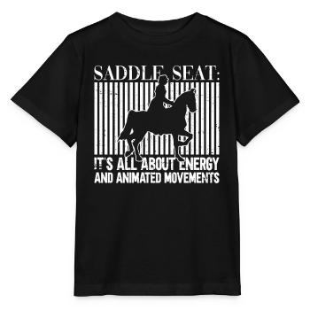 Sattelsitz Englisch Reiten Reiter Pferd Reiten - Stanley/Stella Kinder T-Shirt MINI CREATOR  - Schwarz - Vorne - Mikhail (115cm)