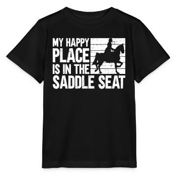 Mon endroit heureux est dans la selle - Selle - T-shirt bio MINI CREATOR Stanley/Stella Enfant - noir - Devant - Mikhail (115cm)